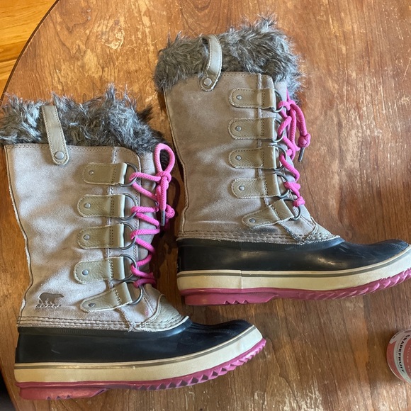 SOREL Joan Of Arctic Faux Fur Lined Suede Pebble Deep Blush Boots Wool Liner  8 - Picture 8 of 9